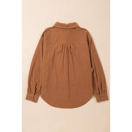 Cinnamon Corduroy Flap Pocket Button Up Round Hem Shacket