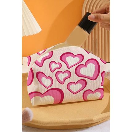 Pink Valentines Fashion Heart Printed Canvas Cosmetic Bag