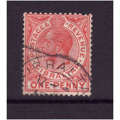 GIBRALTAR 1912 SG 77 1d CARMINE RED FINE USED #2