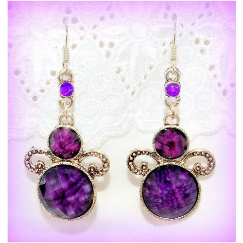 Tibetan Hill Tribe Style Purple Crystal Hook Earrings Jewellery 1033