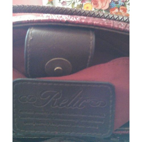 Relic maroon faux leather tooled textured handbag purse carry all