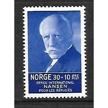 NORWAY 1935 DR NANSEN 30 ORE + 10 ORE BLUE SG 238 M / MINT