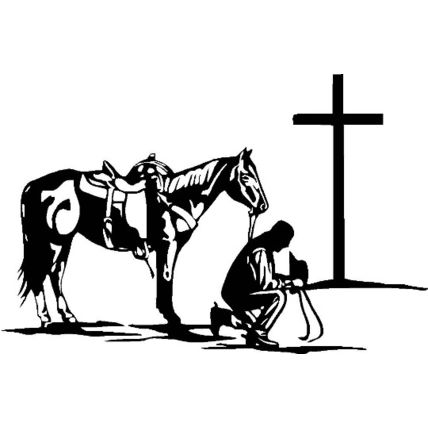 cowboy praying at cross with horse vinyl decal sticker 7.5" wide!!