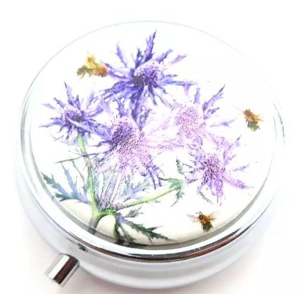 Thistle & Bees Design Pill Box 2 CM Three Sections Plastic Liner Storage Gift