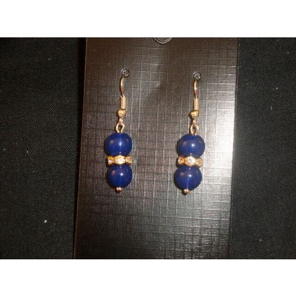 Elegant navy blue & clear rhinestone short drop earrings