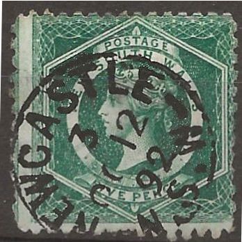 New South Wales 1885 SG233c 5d Blue-Green P10x11 Fine Used ..