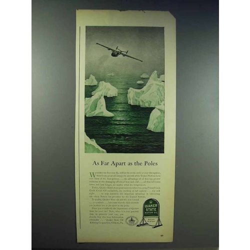 1943 Quaker State Motor Oil Ad - Far Apart as The Poles