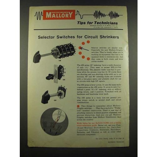 1962 Mallory Selector Switches Ad - Model 4M, 5M, 6M