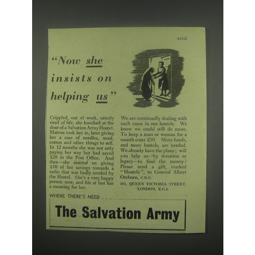 1949 Salvation Army Ad - Now she insists on helping us