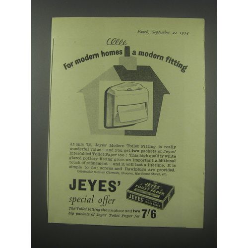 1954 Jeyes' Toilet Paper Ad - For modern homes a modern fitting