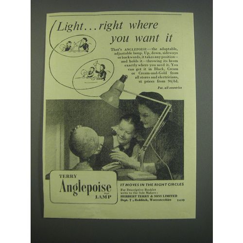 1955 Terry Anglepoise Lamp Ad - Light.. Right where you want it