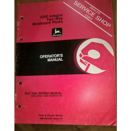 JD John Deere 4200 Moldboard Plows Operators Manual OM-A43145 OMA43145 Dealer's