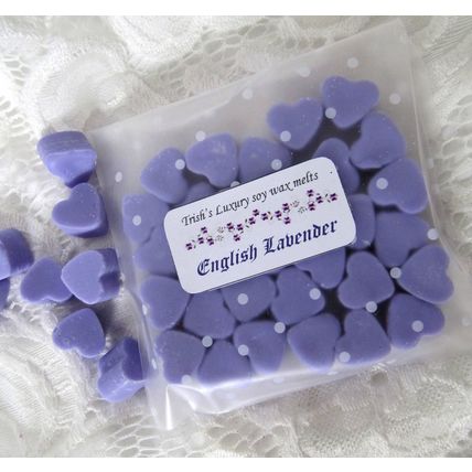 Very Highly Scented Soy Wax Mini Heart Melts x 30, English Lavender Fragrance