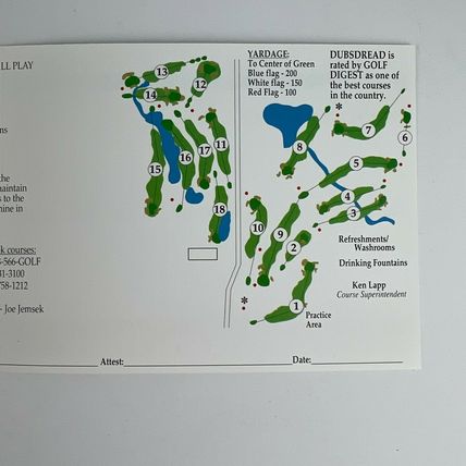Cog Hill Country Golf Club Dubsdread #4 Course Scorecard Blank Lemont Illinois