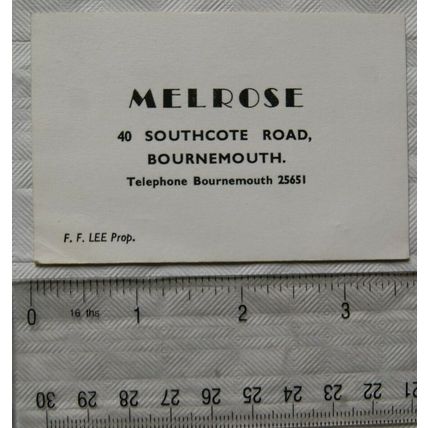 Vintage: receipted visiting card F. F. Lee, Melrose, Bournemouth