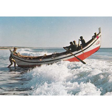 Dangerous Fishermen Boat Pushed To Sea Portugal Postcard
