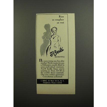 1952 J. Berle Delineator Bra Ad - Rien ne remplace un vrai