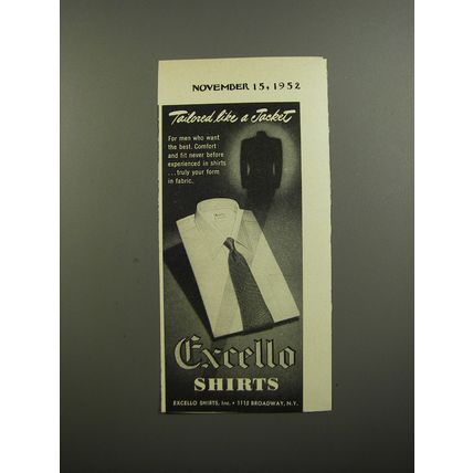 1952 Excello Shirts Ad - Tailored like a jacket