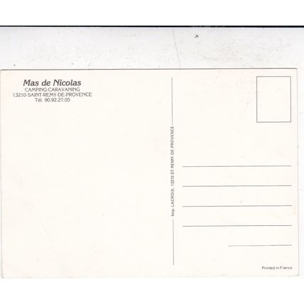 Mas de Nicolas camping Saint Remy France Postcard unused corner crease