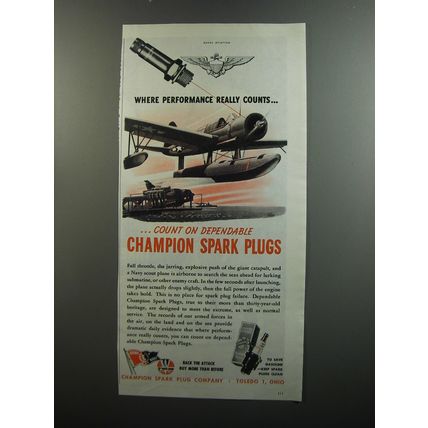 1944 Champion Spark Plugs Ad - Where performance really counts