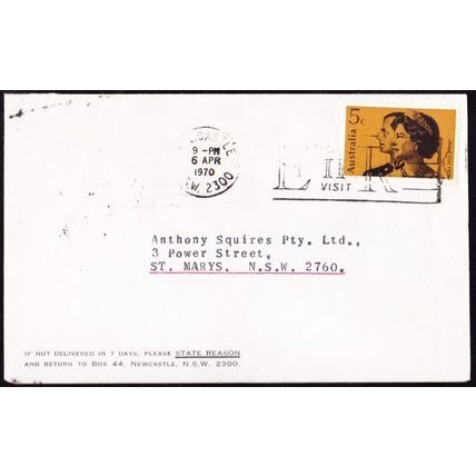 1970 Queen Elizabeth II 5c Royal Visit postal cover 6 Apr 1970