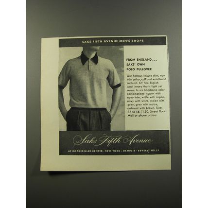 1953 Saks Fifth Avenue Polo Pullover Advertisement