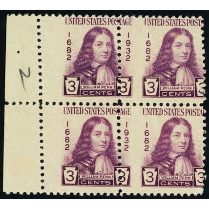 724, Mint NH 3¢ RARE Misperforation Error Block of Four - Stuart Katz
