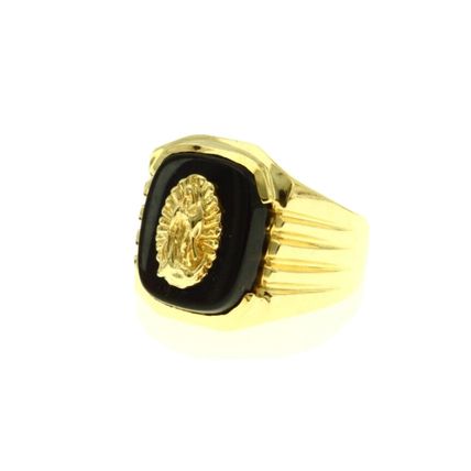 Virgin Mary Guadalupe Religion Natural Onyx Men Ring 14k Gold 10.4 Gr Size 10.5