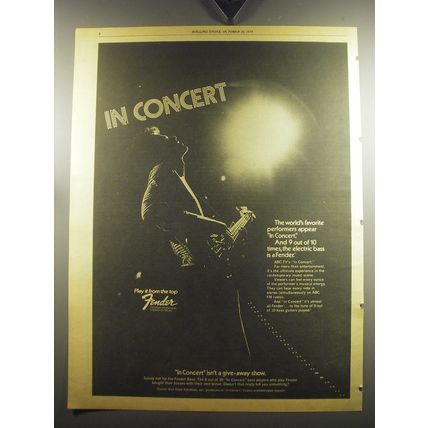 1974 Fender Electric Bass Ad - The world's favorite performers appear