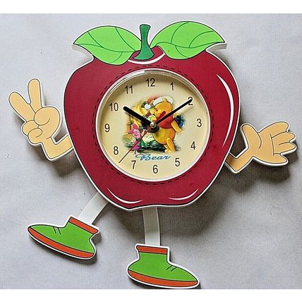 Novelty, Apple Shaped, Wall Clock Decorated with a Bear & Piglet