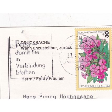 Ludwigshafen Postmark + Slogan Germany 1977 on Phlox 30+15pf VGC