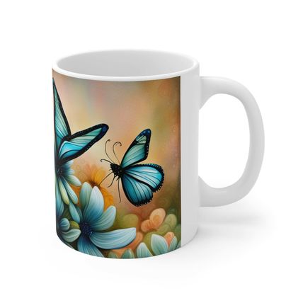 March Aquamarine Birth Month Colors Fairies & Butterflies #2 Mug 11oz AI Decorat
