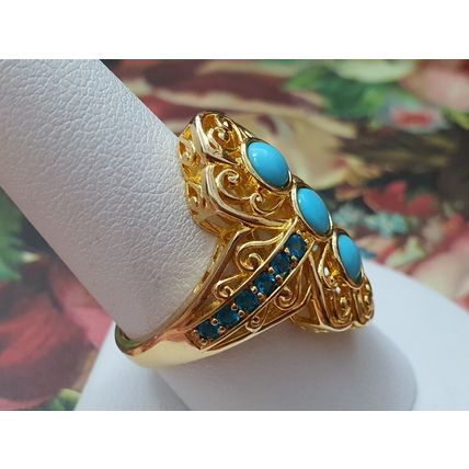 Arizona Sleeping Beauty Turquoise Neon Apatite Ring Sz R 14k Gold Overlay Silver