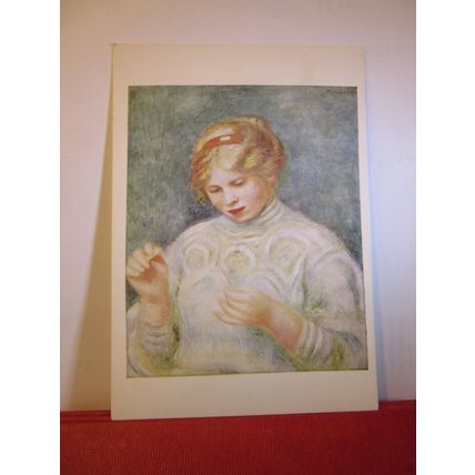 GIRL CROCHETING by Pierre Auguste Renoir .. unused American postcard =