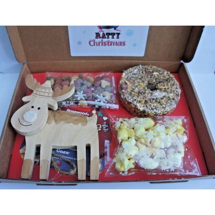 RATTY CHRISTMAS RAT GIFT BOX FILLED WITH REINDEER WOOD GNAW & TASTY RAT TREATS