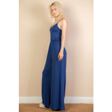 Women's Button Front Wide Leg Jumpsuit