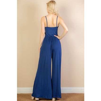 Women's Button Front Wide Leg Jumpsuit