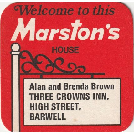 BEER MAT - MARSTONS BREWERY - THREE CROWNS INN, BARWELL - (Cat No 229) - (1979)