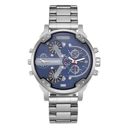 CAGARNY 6820 Fashionable Business Style Large Dial Dual Time Zone Quartz Movemen