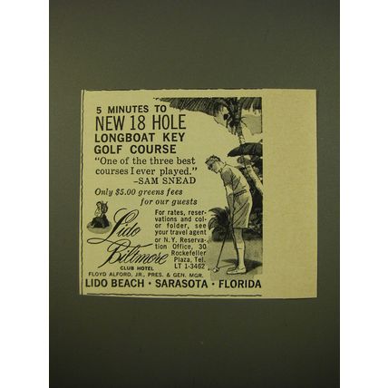1961 Lido Biltmore Club Hotel Advertisement - Sam Snead