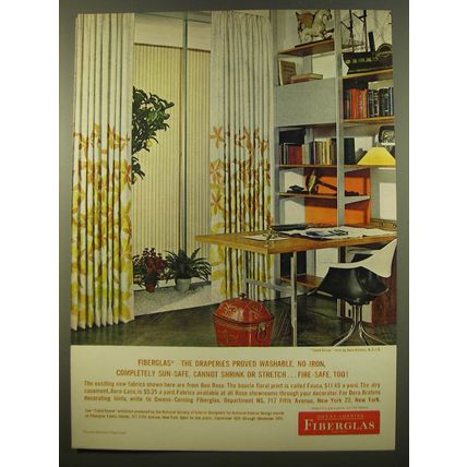 1961 Owens Corning Fiberglas Ad - Fauna and Aero-Lace Draperies by Ben Rose
