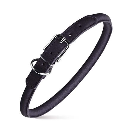 Dog Pet Round Leather Collar W3/8" - L16"-19", Black