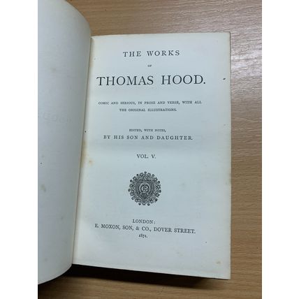 RARE* 1871 "THE WORKS OF THOMAS HOOD" VOLUME 5 ANTIQUE BOOK (P4)
