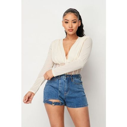 Women's Fishnet Sheer Mesh Back Deep V Neck Bodysuit