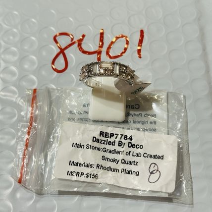NIB Bomb Party Sz8 RBP7784 Dazzled By Deco Gradient LC Smokey Quartz Rhodium Pl