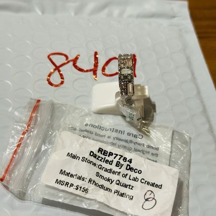 NIB Bomb Party Sz8 RBP7784 Dazzled By Deco Gradient LC Smokey Quartz Rhodium Pl