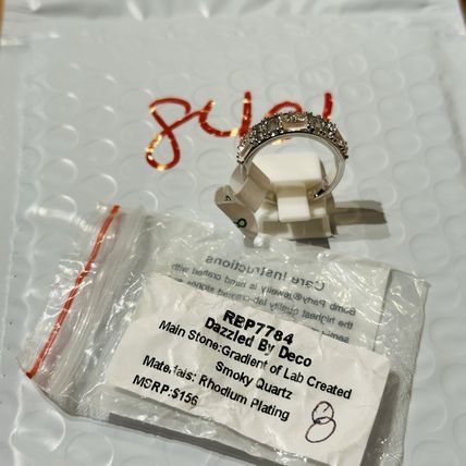NIB Bomb Party Sz8 RBP7784 Dazzled By Deco Gradient LC Smokey Quartz Rhodium Pl