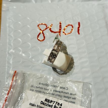 NIB Bomb Party Sz8 RBP7784 Dazzled By Deco Gradient LC Smokey Quartz Rhodium Pl