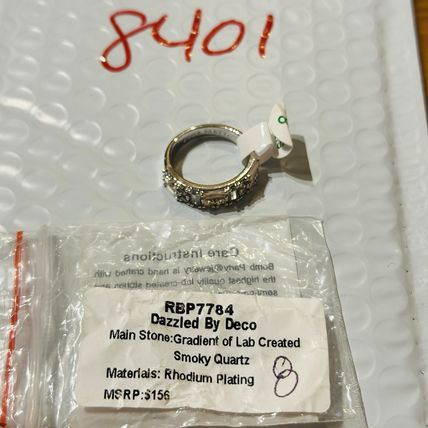 NIB Bomb Party Sz8 RBP7784 Dazzled By Deco Gradient LC Smokey Quartz Rhodium Pl
