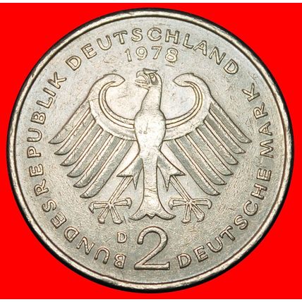 Ⰶ HEUSS (1884-1963):GERMANY★2 MARKS 1978D BAVARIA 1949-1969★LOW START★NO RESERVE